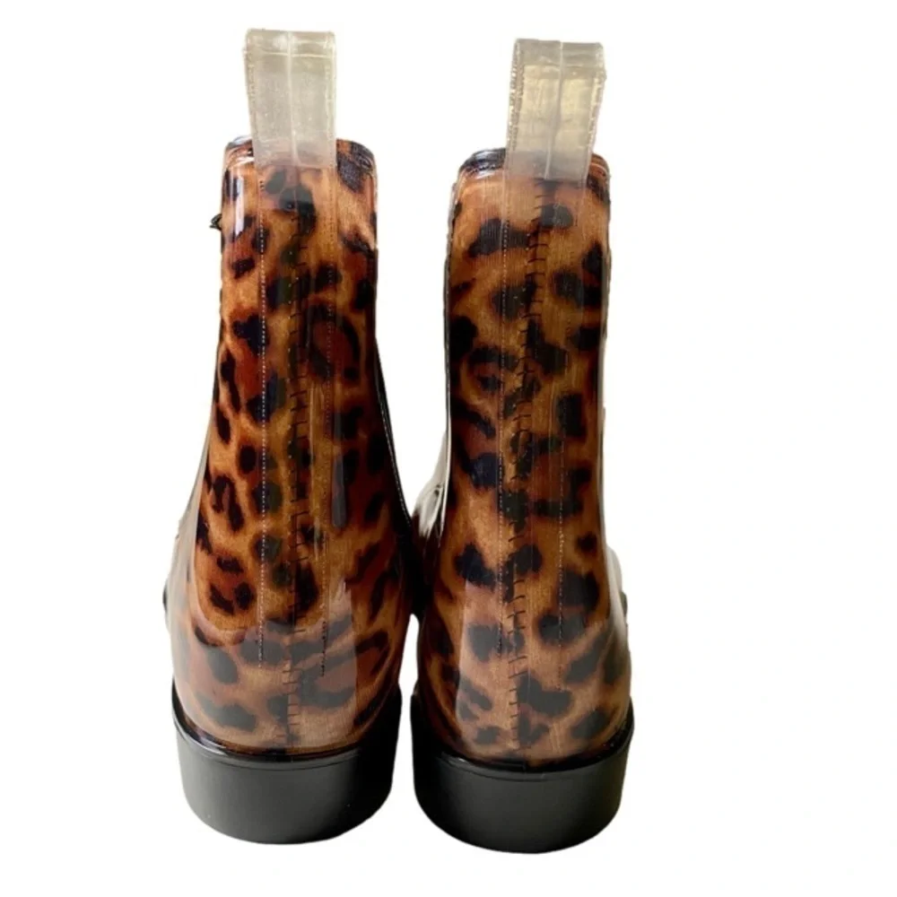 DUNES Stormy Chelsea Rain Booties Pull On Black Brown Leopard Women Size 8